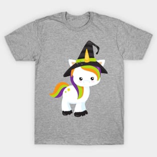 Halloween Unicorn, Cute Unicorn, Witch Hat, Stars T-Shirt